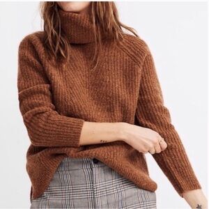 Madewell Mercer Turtleneck Sweater Burnt Orange Wool Ribbed Pullover Size Small